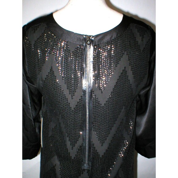 New Womens 4 NWT $449 Sequin Silk Dress Black L'AGENCE Sleeves Chevron Zig Zag - Picture 5 of 12